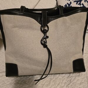 Rebecca Minkoff Beige Canvas and Black Leather Tote
